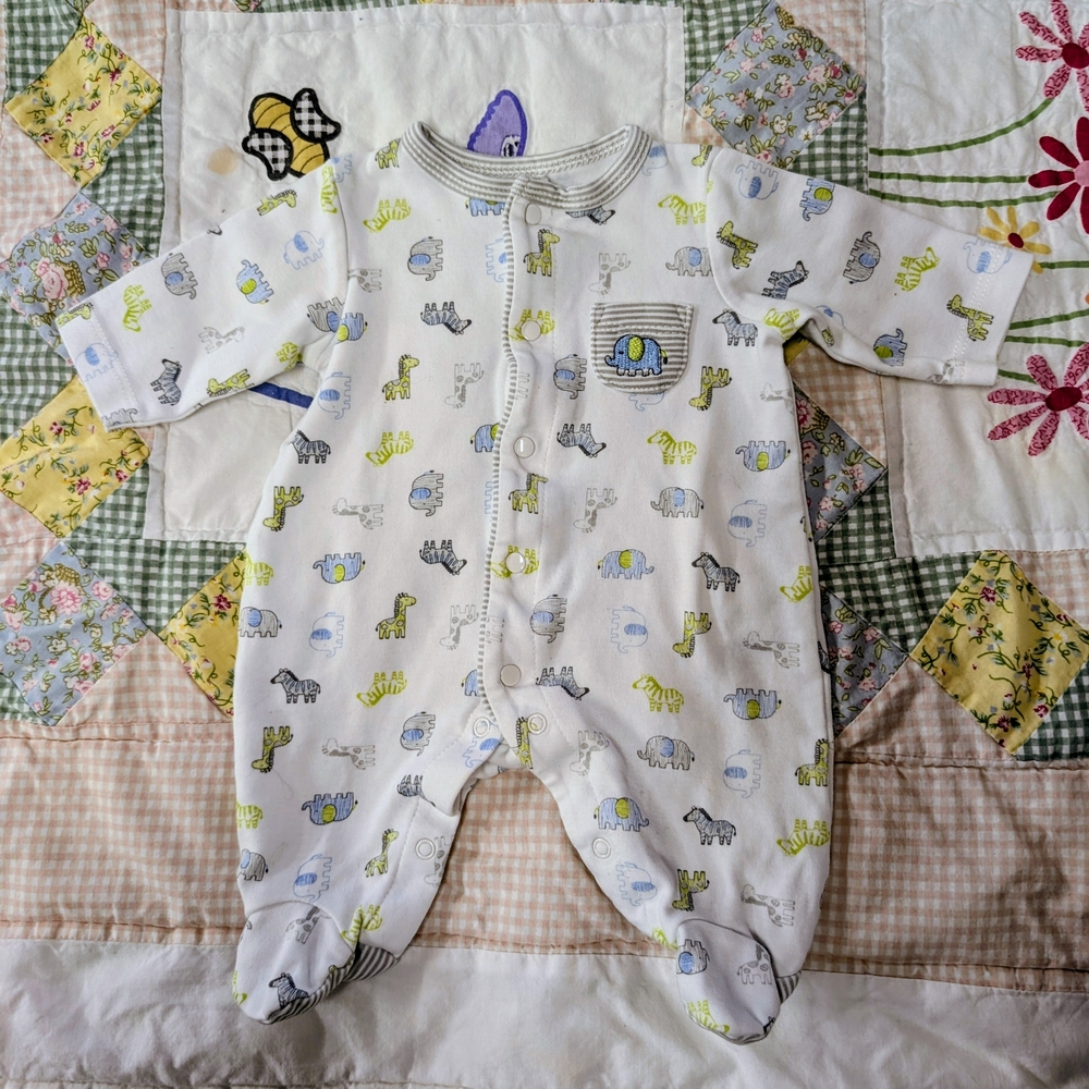 Little Me White Animal Print Preemie One Piece